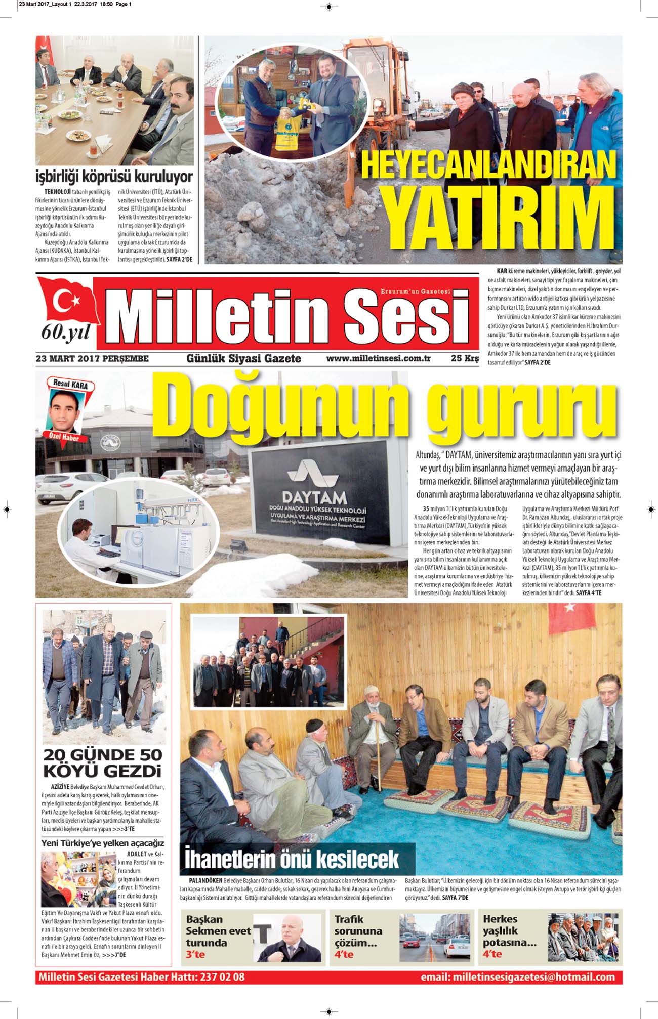 23 Mart 2017 Milletin Sesi Gazetesi