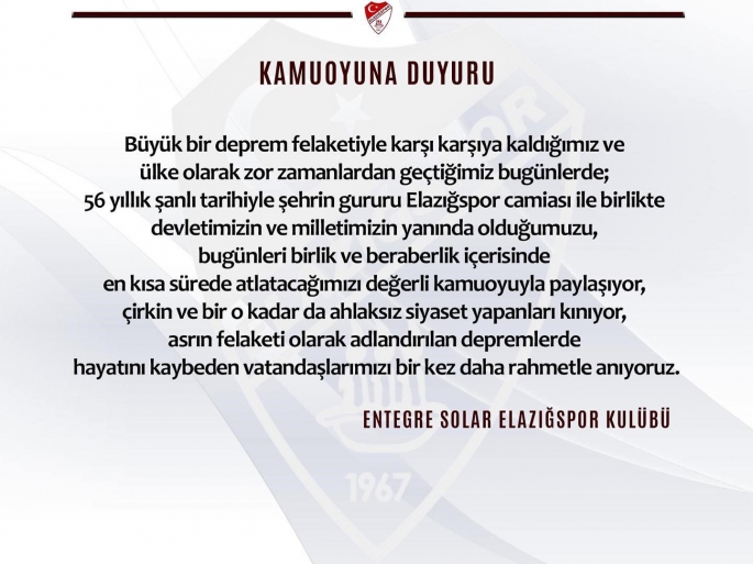 Elazığspor: ''Devletimizin ve milletimizin yanındayız''